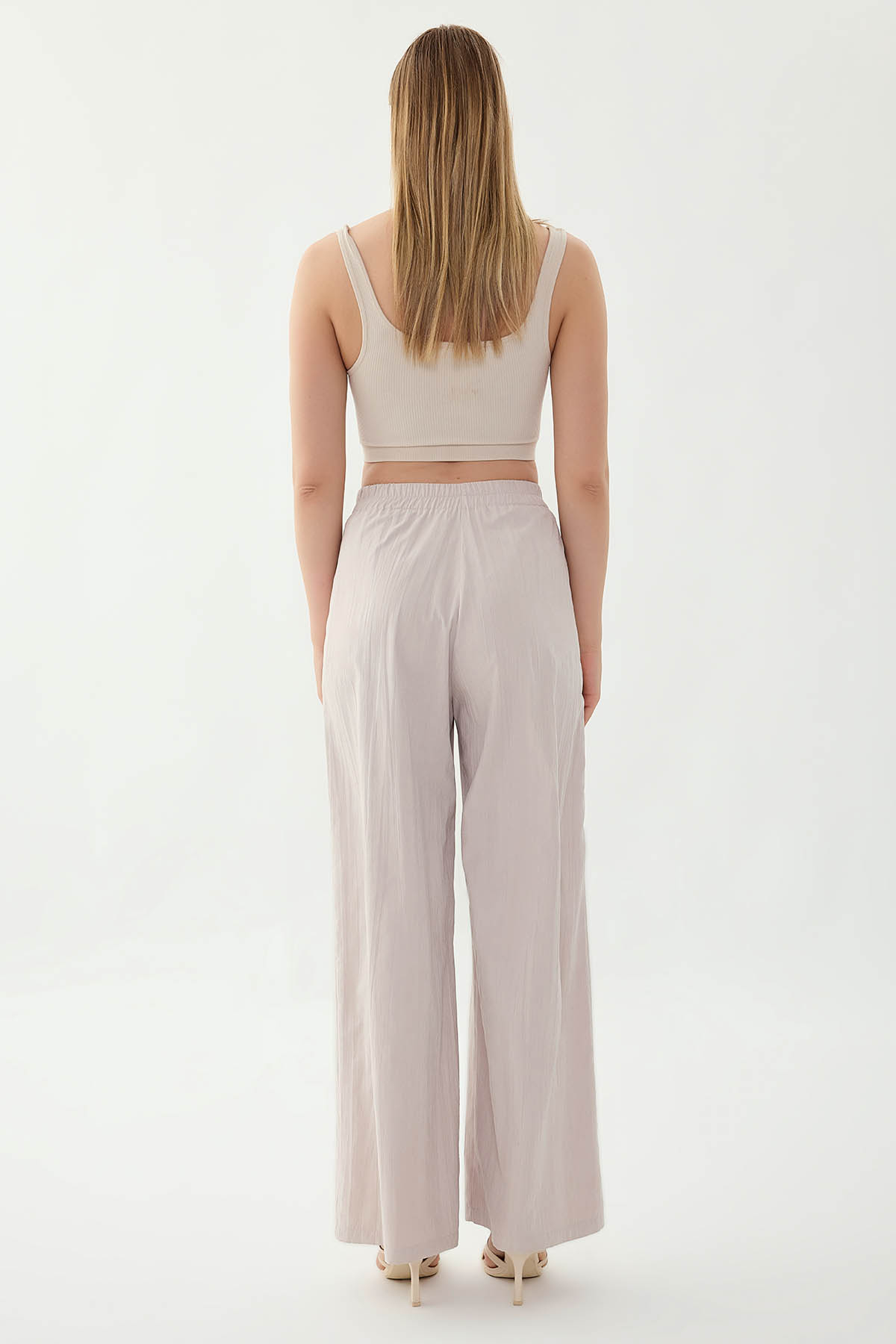 Beli Lastikli Önü Pileli Geniş Paça Pantolon - Thumbnail