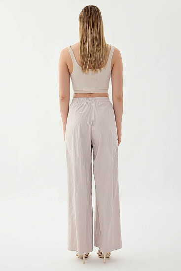 Beli Lastikli Önü Pileli Geniş Paça Pantolon - 24