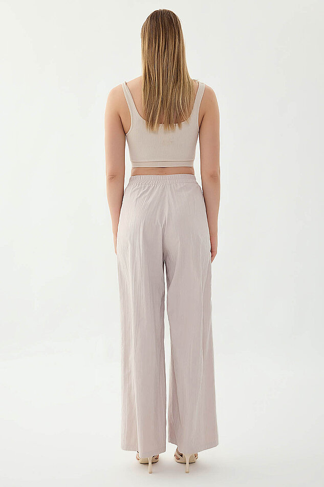 Beli Lastikli Önü Pileli Geniş Paça Pantolon - 24