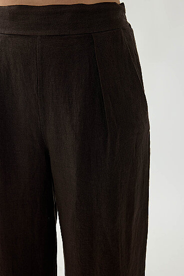 %100 Keten Beli Lastikli Önü Pileli Pantolon - 11