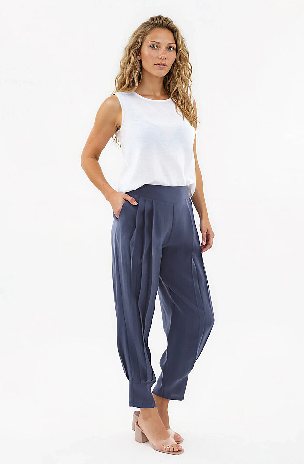 Beli Lastikli Önü Pileli Pantolon - 2