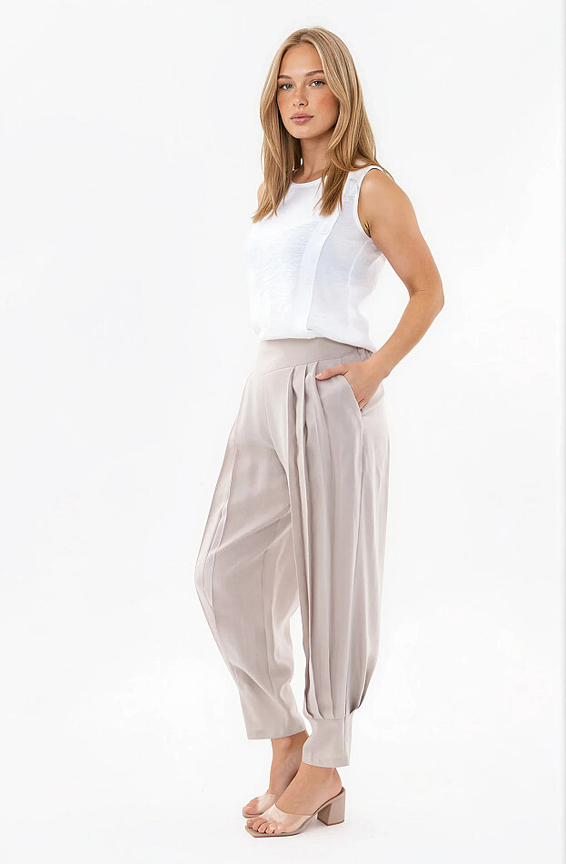 Beli Lastikli Önü Pileli Pantolon - 6