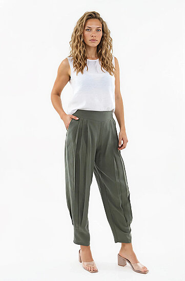 Beli Lastikli Önü Pileli Pantolon - 11