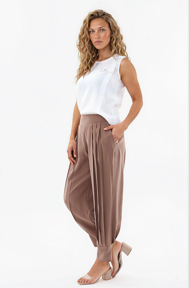 Beli Lastikli Önü Pileli Pantolon - 19