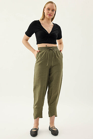 Beli Lastikli Paçası Detaylı Pantolon - 2