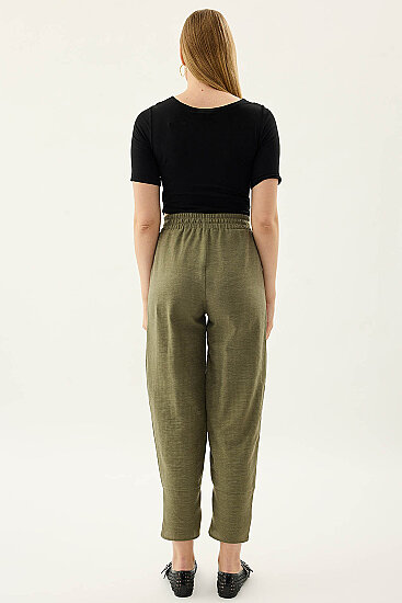 Beli Lastikli Paçası Detaylı Pantolon - 5