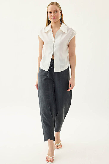 Beli Lastikli Paçası Detaylı Pantolon - 7