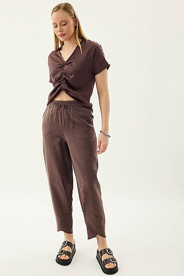 Beli Lastikli Paçası Detaylı Pantolon - 11