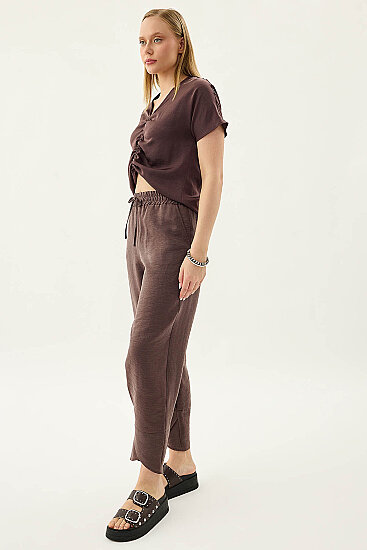 Beli Lastikli Paçası Detaylı Pantolon - 12