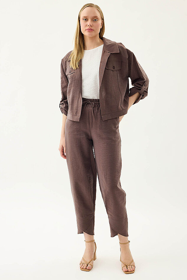 Beli Lastikli Paçası Detaylı Pantolon - 16