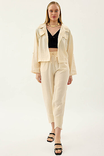 Beli Lastikli Paçası Detaylı Pantolon - 19