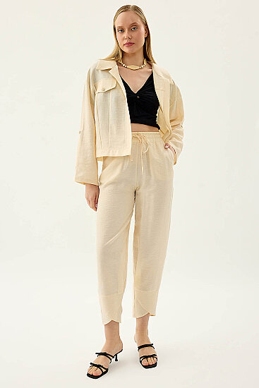 Beli Lastikli Paçası Detaylı Pantolon - 21