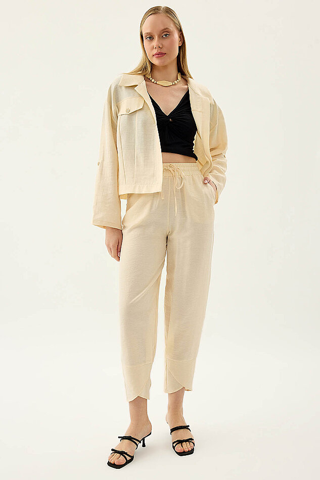 Beli Lastikli Paçası Detaylı Pantolon - 21