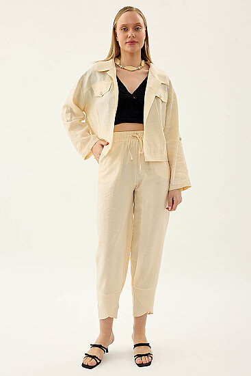 Beli Lastikli Paçası Detaylı Pantolon - 18