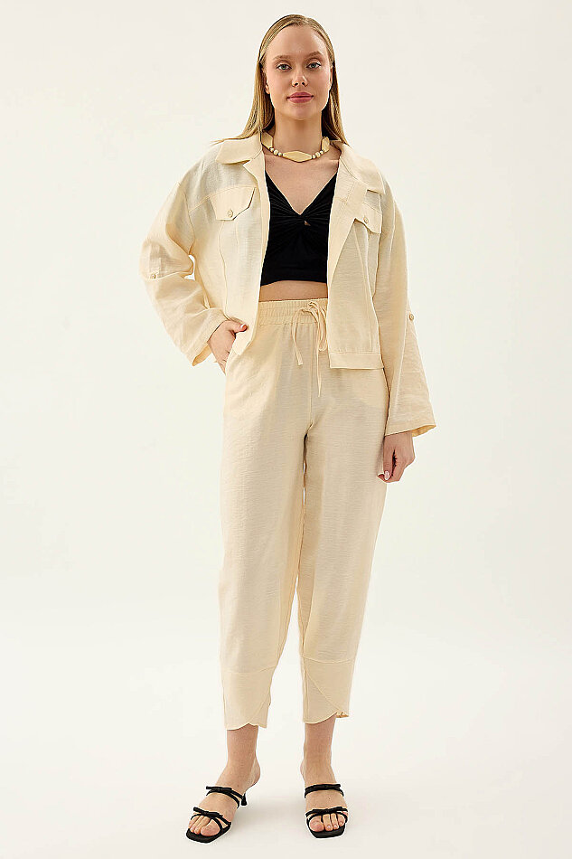 Beli Lastikli Paçası Detaylı Pantolon - 18