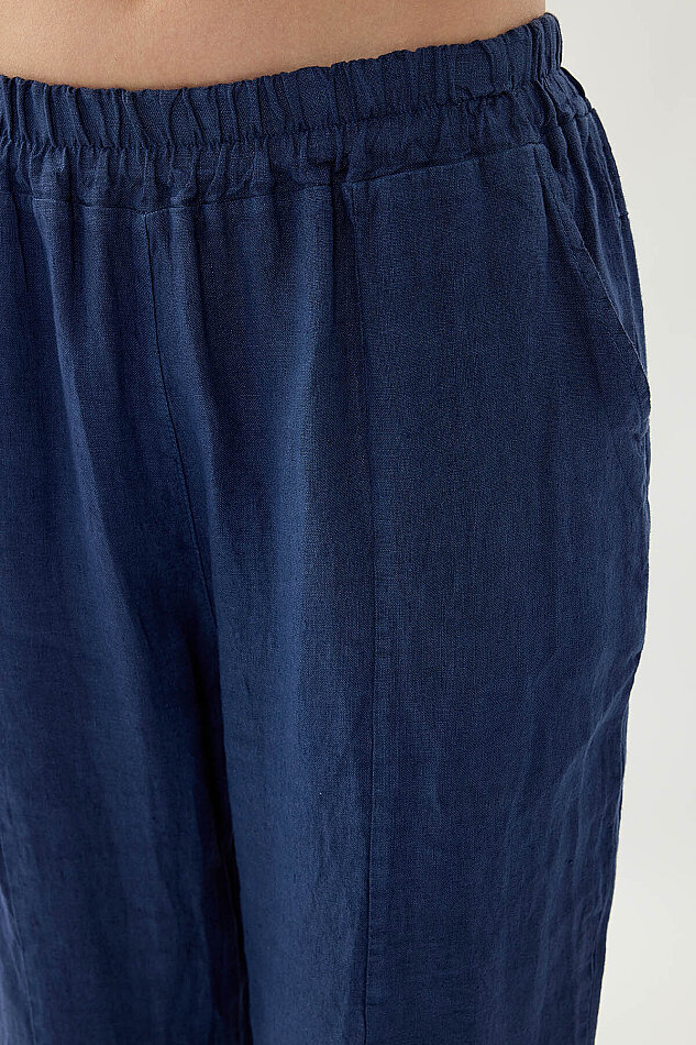 %100 Keten Beli Lastikli Paçası Düğmeli Pantolon - 23