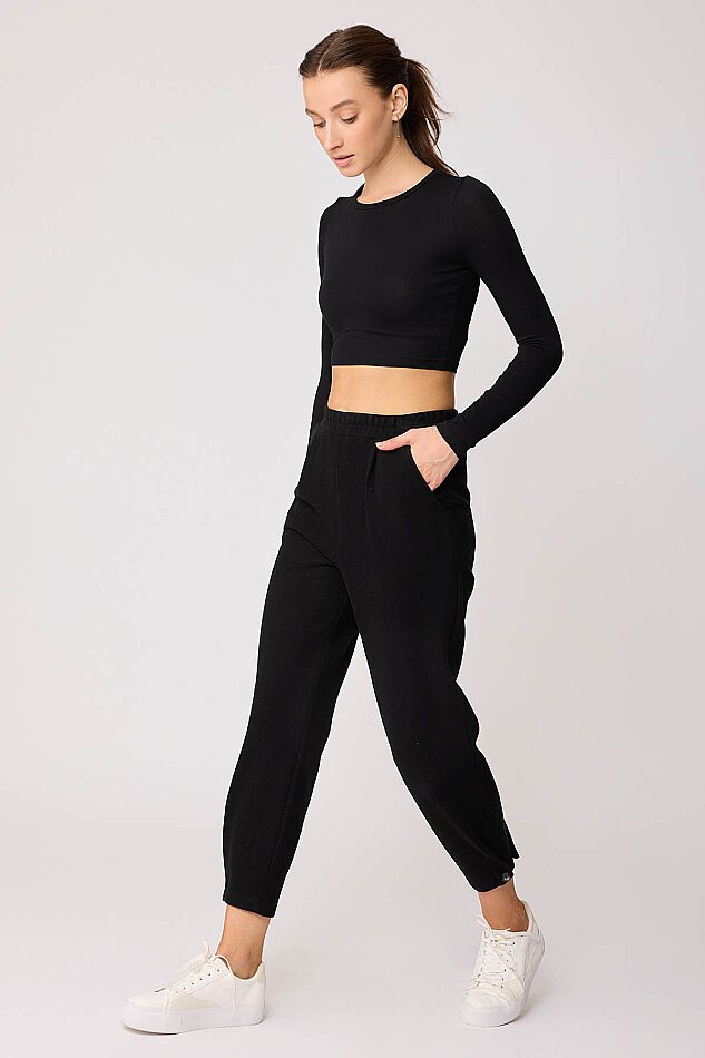 Beli Lastikli Paçası Düğmeli Triko Pantolon - 34