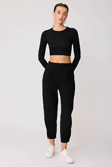 Beli Lastikli Paçası Düğmeli Triko Pantolon - 37
