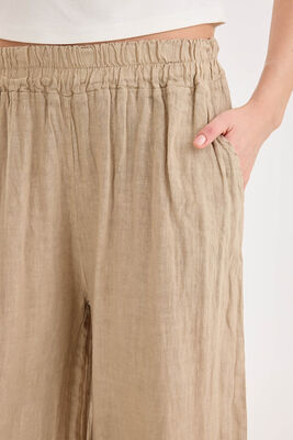 Beli Lastikli Paçası File Detaylı Keten Pantolon - Thumbnail (3)