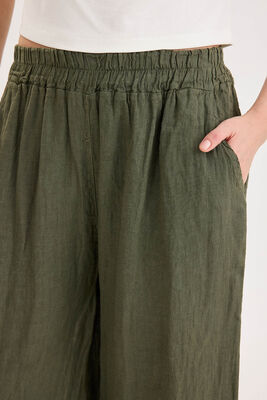 Beli Lastikli Paçası File Detaylı Keten Pantolon - Thumbnail (10)