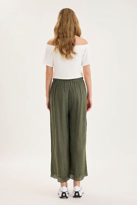 Beli Lastikli Paçası File Detaylı Keten Pantolon - Thumbnail (9)