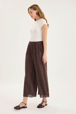 Beli Lastikli Paçası File Detaylı Keten Pantolon - Thumbnail (13)