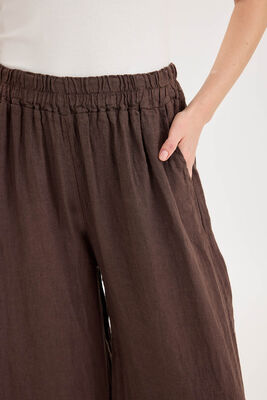 Beli Lastikli Paçası File Detaylı Keten Pantolon - Thumbnail (14)