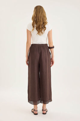 Beli Lastikli Paçası File Detaylı Keten Pantolon - Thumbnail (15)