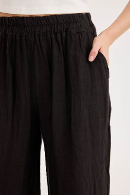 Beli Lastikli Paçası File Detaylı Keten Pantolon - Thumbnail (21)