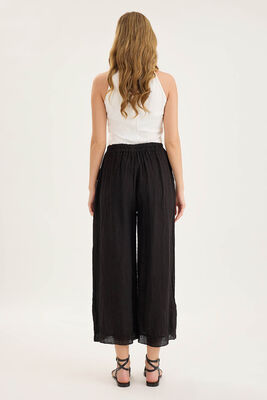 Beli Lastikli Paçası File Detaylı Keten Pantolon - Thumbnail (20)