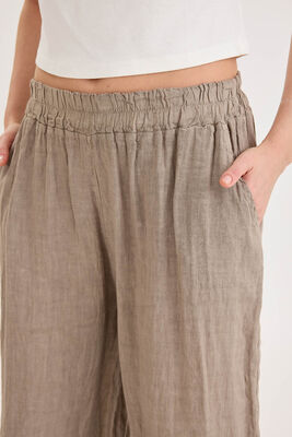 Beli Lastikli Paçası File Detaylı Keten Pantolon - Thumbnail (26)