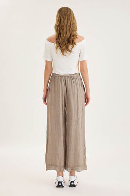 Beli Lastikli Paçası File Detaylı Keten Pantolon - Thumbnail (27)