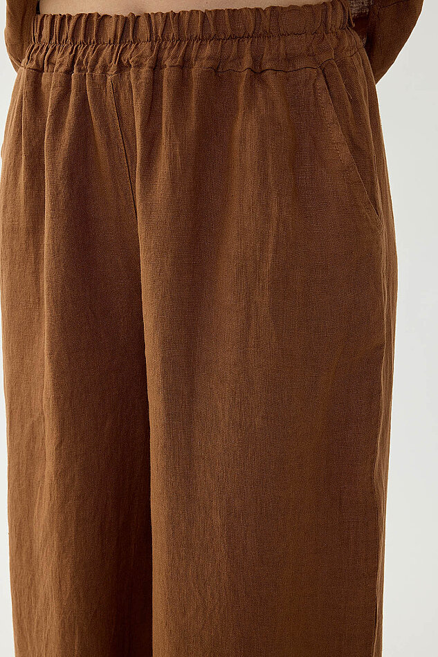 %100 Keten Beli Lastikli Paçası Fileli Pantolon - 8