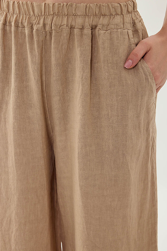 %100 Keten Beli Lastikli Paçası Fileli Pantolon - 14