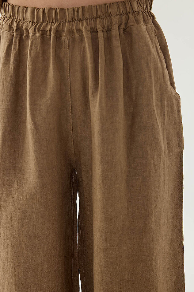 %100 Keten Beli Lastikli Paçası Fileli Pantolon - 19