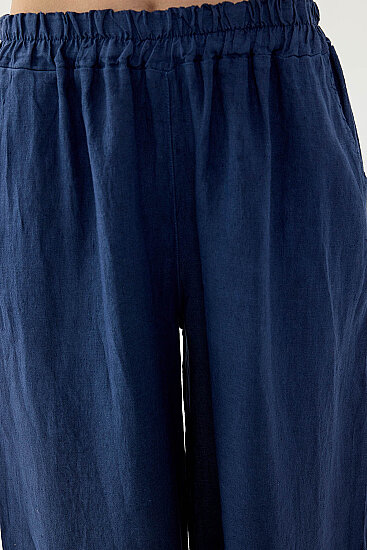 %100 Keten Beli Lastikli Paçası Fileli Pantolon - 23