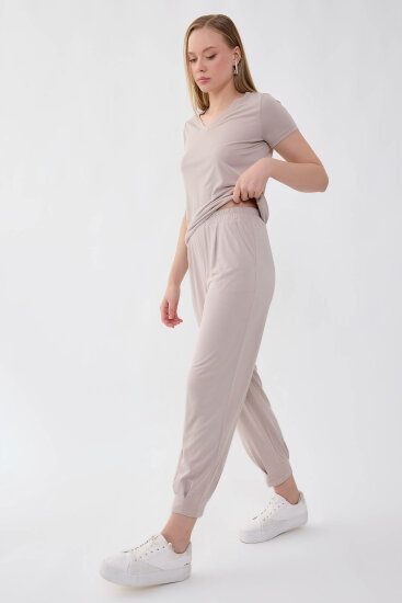 Beli Lastikli Paçası Pileli Havuç Rahat Pantolon - 2