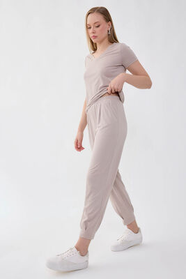 Beli Lastikli Paçası Pileli Havuç Rahat Pantolon (1)