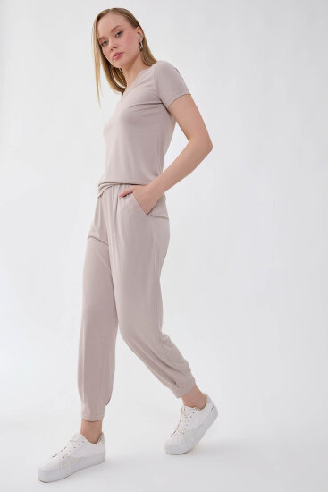 Beli Lastikli Paçası Pileli Havuç Rahat Pantolon - 3