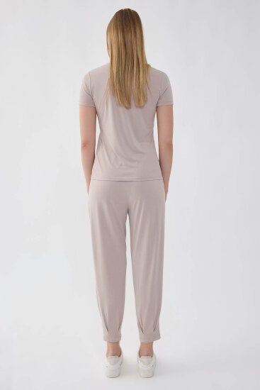 Beli Lastikli Paçası Pileli Havuç Rahat Pantolon - 5