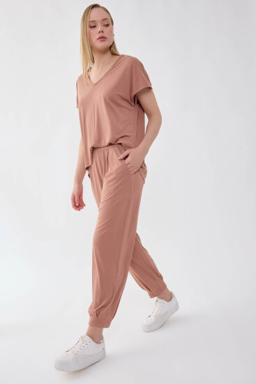 Beli Lastikli Paçası Pileli Havuç Rahat Pantolon - 10