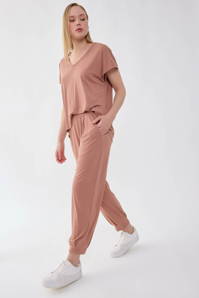 Beli Lastikli Paçası Pileli Havuç Rahat Pantolon - 10