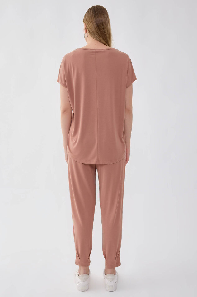 Beli Lastikli Paçası Pileli Havuç Rahat Pantolon - 12