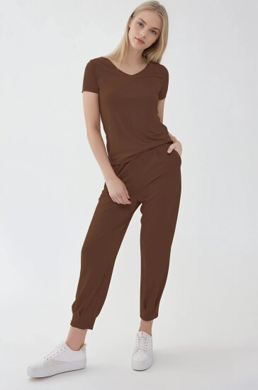 Beli Lastikli Paçası Pileli Havuç Rahat Pantolon - 14