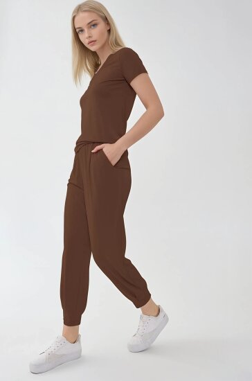 Beli Lastikli Paçası Pileli Havuç Rahat Pantolon - 15