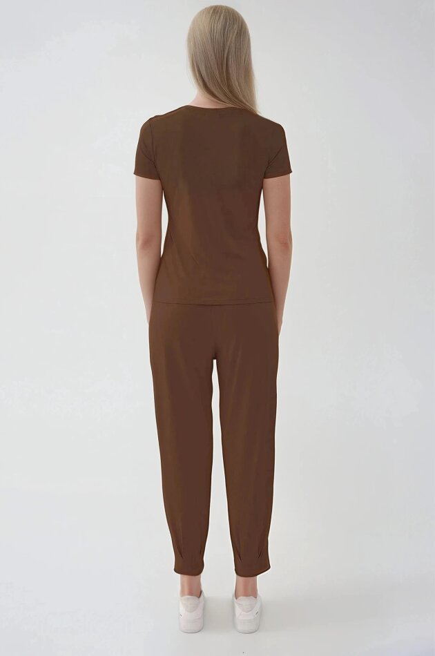 Beli Lastikli Paçası Pileli Havuç Rahat Pantolon - 16