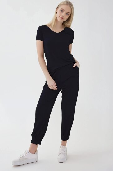 Beli Lastikli Paçası Pileli Havuç Rahat Pantolon - 17