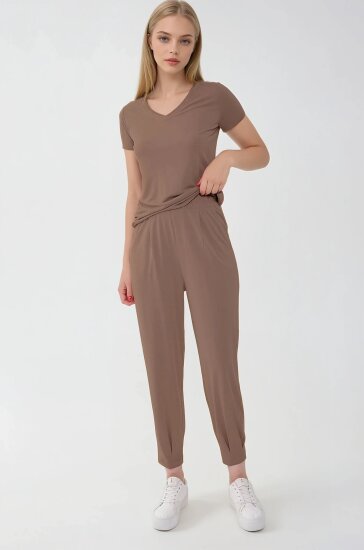 Beli Lastikli Paçası Pileli Havuç Rahat Pantolon - 22