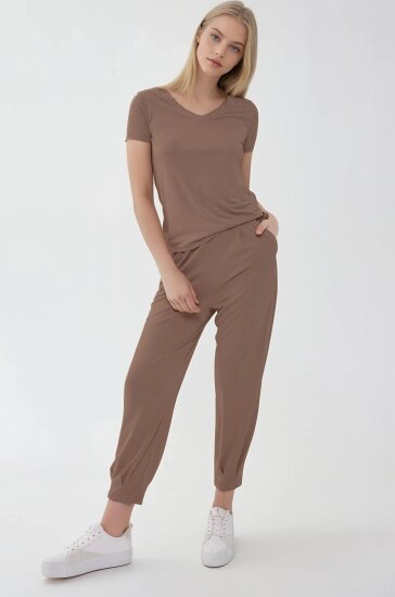 Beli Lastikli Paçası Pileli Havuç Rahat Pantolon - 23