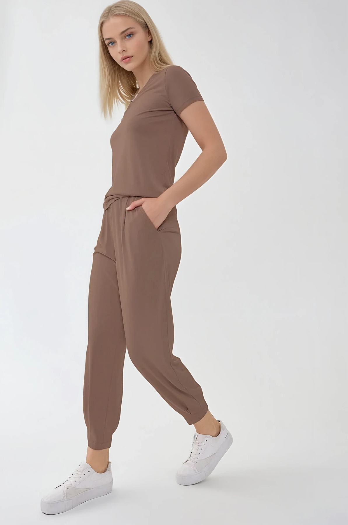 Beli Lastikli Paçası Pileli Havuç Rahat Pantolon - Thumbnail